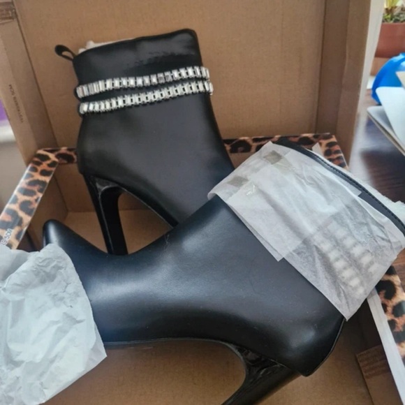River Island Shoes - River Island Black Heeled Boots with Silver Accents